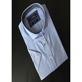 Áo sơ mi nam ngắn tay ALIGRO kẻ xanh trắng chất liệu cotton tự nhiên cao cấp, vạt bằng, form custom sang trọng  ALGS-C93