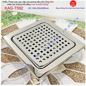 Mua Phễu thoát sàn 15x15cm KAG-TS92 (D6cm)  inox 304  hố ga thoát sàn khách sạn cho ống D60mm mặt caro chống mùi hôi