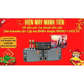 Combo Cặp loa BM + UGX 50 + AMPLY 9800D tặng full dây loa- Dàn loa  thích hợp karaoke nghe nhạc tết