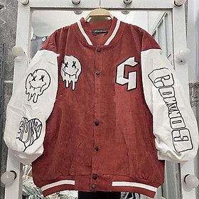Áo Khoác Nhung Gân Tăm Bomber Jackets Thêu Logo G.O.N.Z Cúc Bấm Unisex Nam Nữ Form Rộng Ulzzang