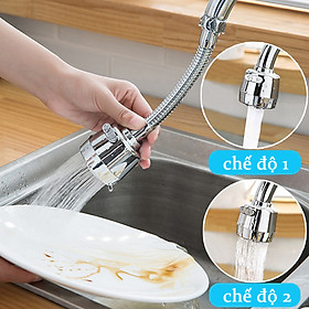 Vòi Rửa Chén Tăng Áp Inox 2 Chế Độ Nước Xoay 360 Độ (Tặng 1 Móc Khóa Dây Da Pu Đính Đá Lấp Lánh Màu Ngẫu Nhiên)