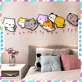 Tranh dán tường mica 3d decor khổ lớn hoạt hình những chú mèo con kute dễ thương trang trí mầm non, phòng cho bé