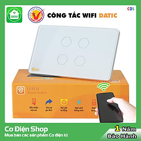 Công tắc thông minh HUNONIC DATIC 4 nút màu trắng - Điều khiển từ xa bằng điện thoại - Công nghệ 4.0