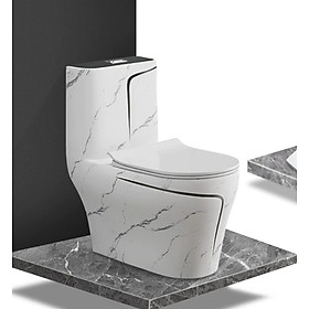 Mua Bồn cầu 1 khối màu trắng hoa văn viền vàng sườn xám lực xả mạnh  phong cách đơn giản nhưng sang trọng