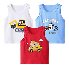 Combo 3 áo Áo ba lỗ bé trai TrueKids cotton 100% mềm mịn in hình ô tô và