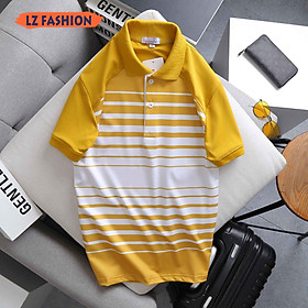 Áo Thun Polo Có Cổ Tay Ngắn Nam Phối Sọc Ngang Phong Cách Trẻ Trung - LZPS156