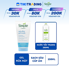 Gel Rửa Mặt Simple Dưỡng Ẩm Cho Da Dạng Gel 150ml Water Boost Micellar Facial Gel Wash