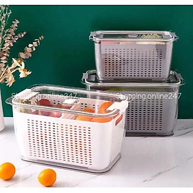Mua Hộp nhựa PET đựng thực phẩm để tủ lạnh 2in1 tiện dụng có lỗ thoát nước - khóa thoát khí - dễ dàng bảo vệ rau củ quả