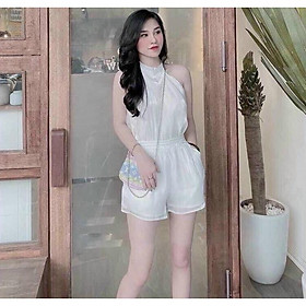Sét Đồ Bộ Nữ Chất Phi Đũi Cao Cấp Áo Cổ Yếm Dài & Quần Short đơn giản cuốn hút GKM