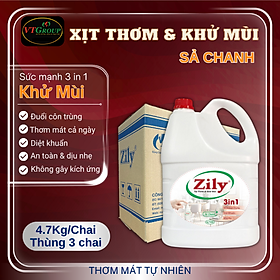Xịt Thơm & Khử Mùi Zily 4.7 Kg (3 Chai/Thùng) - Tặng 1 chai Lau sàn nhà Rick 4.7Kg
