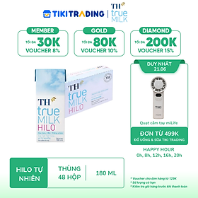 Thùng 48 hộp sữa tươi tiệt trùng TH True Milk HILO vị tự nhiên 180ml