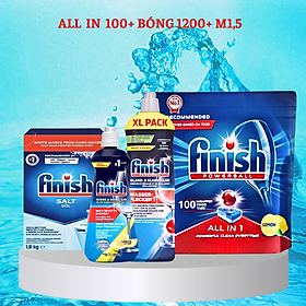 Nước làm bóng finish 1150ml+100 Viên rửa bát Finish All in 1+Muối rửa bát Finish 1.5kg