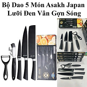 Mua Bộ Dao Nhà Bếp 5 Món Asakh-Japan Lưỡi Đen Vân Gợn Sóng