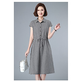 Đầm sơ mi nữ kẻ caro, Đầm đũi nữ ngắn tay, dáng dài phong cách công sở ARCTIC HUNTER AH73