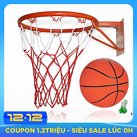 Vành bóng rổ 30cm + quả bóng rổ caosu số 3 có tặng kèm kim bơm và lưới đựng bóng