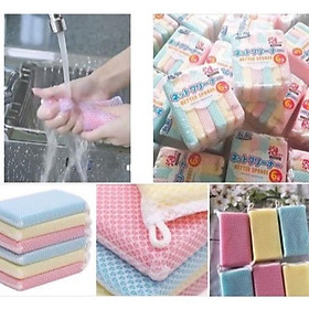Mua Combo 5 miếng mút bông rửa bát xuất Nhật(xanh vàng Hồng)