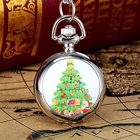 Santa Claus Pocket Watch Quartz Jewelry Pendant Christmas Gift Decoration Silver