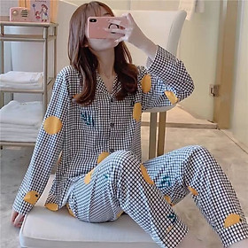 Bộ Pijama Nữ Bộ Ngủ Mặc Nhà Nữ Dài Tay Thu Đông Họa Tiết Bánh Bèo Sợi Tơ Sữa Mềm Mịn