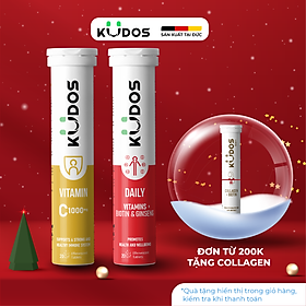 Combo Thực phẩm bảo vệ sức khỏe KUDOS DAILY VITAMINS PLUS BIOTIN & GINSENG + KUDOS VITAMIN C 1000MG (20 viên/tuýp)