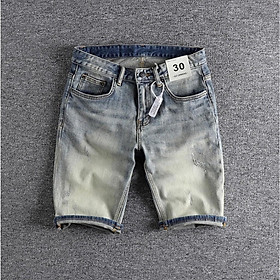 Quần short jean wash bụi phong cách Retro_Vinstage dã ngoại - jean sáng