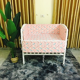 Bộ 4 Sản Phẩm Cho Giường Cũi Gỗ Thông Nhà Máy Màu Trắng - Tặng 4 Bánh Xe, Ga Chống Thấm - Đầy Đủ Màu Sắc, Kích Thước