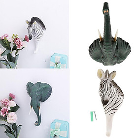 3pcs Antiqued Zebra/Giraffe/Elephant Hook Suction Single Hook Wall Decor