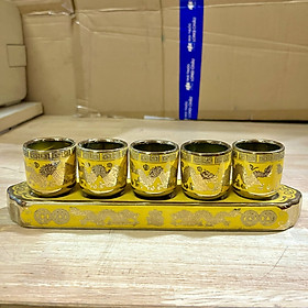 Mua Chum nước thờ  áng nước sứ vàng 3D bộ 5 ly
