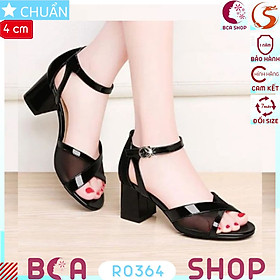 Giày cao gót nữ màu đen 4p RO364 ROSATA tại BCASHOP hở mũi quai ngang phối lưới sành điệu và lạ mắt