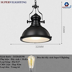 Đèn treo thả trần trang trí phòng khách SuperVilighting mặt meka có dây xich bảo hành 24 tháng