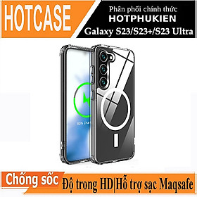 Ốp lưng sạc Maqsafe cho Samsung Galaxy S23 / Galaxy S23 Ultra / Galaxy S23 Plus / S23+ hiệu HOTCASE Maqsafe Magetic Case silicon chống sốc siêu mỏng 1.5mm, độ trong tuyệt đối, chống trầy xước, chống ố vàng, tản nhiệt tốt - hàng nhập khẩu