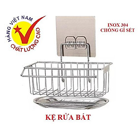 Kệ inox dán tường SUS304 để đồ rửa chén bát, rửa bát có khay hứng nước cao cấp