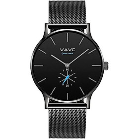 VAVC Men's Black Fashion Casual Simple Analog Quartz Dress Waterproof Wrist Watch with Black Stainless Steel Mesh Band