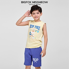 Bộ bé trai sát nách Bigfox Miss Meow size đại chất cotton in Gấu cỡ 3,7,9,11 tuổi 30kg 40kg
