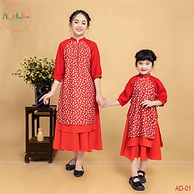 Áo dài họa tiết hoa phối chân váy ALBERKIDS cho mẹ và bé gái cho trẻ em 4,5,6,7,8,9,10,11,12,13,14,15 tuổi [AD01
