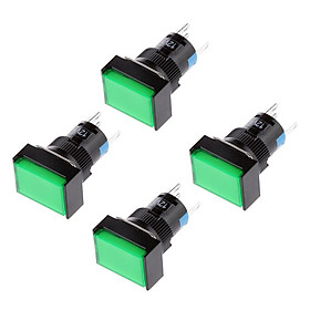 4 pieces DC 12V Push Button Momentary Self Reset Square Switch with LED Light 5 Pin 16mm Green