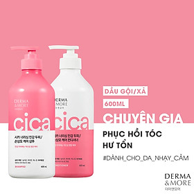 Bộ dầu gội và dầu xả phục hồi tóc hư tổn Derma & More CICA dưỡng tóc bóng khỏe cho da đầu nhạy cảm 600ml