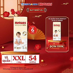 Tã quần Huggies Skin Perfect XXL Super Jumbo 48+6 miếng với 2 vùng thấm giảm kích ứng da