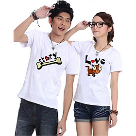 Bộ Áo Thun Đôi Nam Nữ Câu Chuyện Tình Yêu Màu Trắng - XXL