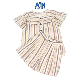 Bộ quần áo ngắn cho mẹ họa tiết Kẻ nâu tay rũ cotton - AICDMEYRKZ7B