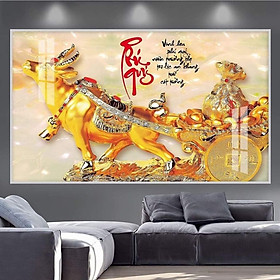 Mua (ẢNH THẬT) Tranh treo tường tráng gương trâu vàng tài lộc 1 bo viền tặng kèm đinh treo