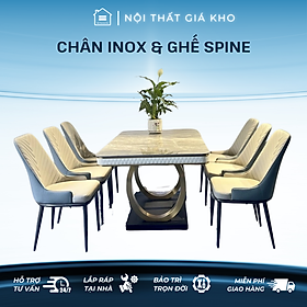 Mua Bàn ăn mặt đá ceramic bóng cao cấp khung inox mạ vàng kết hợp ghế Spine