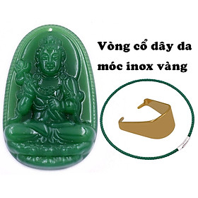 Mặt dây chuyền Phật Đại thế chí đá xanh 2.2 x 3.6cm ( size trung ) kèm vòng cổ dây da xanh lá + móc inox, Phật bản mệnh