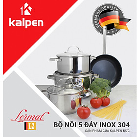 Mua Bộ nồi chảo inox 304 cao cấp 5 đáy Kalpen Lermat L2 chuẩn công nghệ Đức gồm 3 nồi 18/22/26cm và chảo chống dính 26cm - Hàng chính hãng