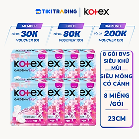 Combo 8 gói băng vệ sinh Gardenia Deo+ - Hoa Anh Đào Mặt Bông siêu mỏng 23cm 8 miếng