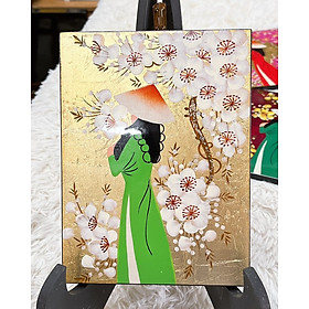 Mua Tranh sơn mài cô gái áo dài dát vàng   hàng xuất khẩu