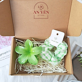 Set Quà Tặng 2 Món Kẹp Tóc Hoa Sứ và Cột Tóc Scrunchies Nàng Thơ No.4 Tặng Sinh Nhật Người Yêu 20/10 8/3