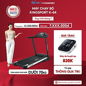 Máy chạy bộ KINGSPORT Plus K-04 đơn năng,thảm chạy rộng chống trơn, thiết kế nhỏ gọn, cân nặng phù hợp từ dưới 70kg