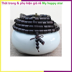 Vòng tay nam nữ 108 hạt hình trụ gỗ mun 6-8 ly các loại