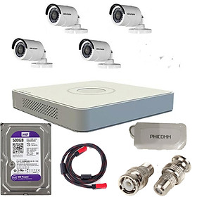 Mua Trọn bộ 4 camrea DS-2CE16D0T-IRP + DS-7104HQHI-K1 + HDD WESTERN 500GB.+ Nguồn Phicomm- Hàng Chính Hãng
