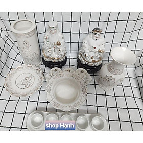 Mua Combo Ông Địa Thần Tài sứ trắng bạch ngọc cao 15 cm (Tài Địa+bộ thờ cúng+2 đôn gỗ)